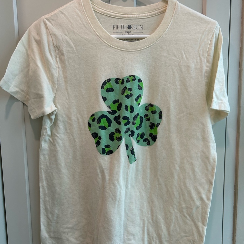 Fifth Sun Cream and Green Short Sleeve Tee with Shamrock Design
